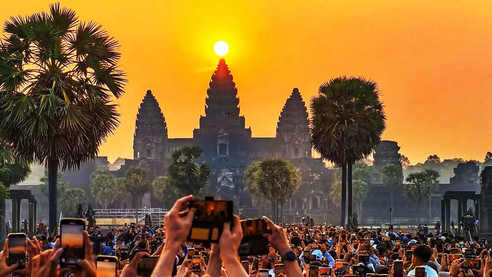 Angkor Wat temple reflection at sunrise in Siem Reap, Cambodia